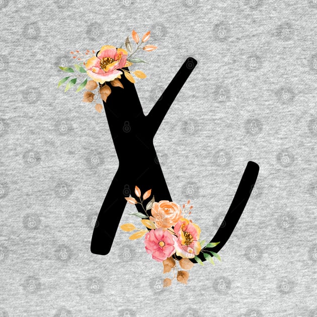 Letter X With Watercolor Floral Wreath by NatureGlow